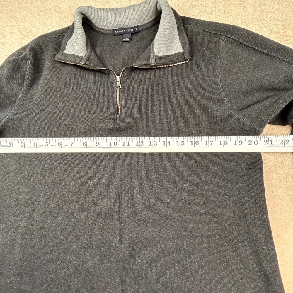 Banana Republic Mens Quarter Zip Pullover Sweater Charcoal Gray Cotton Size M